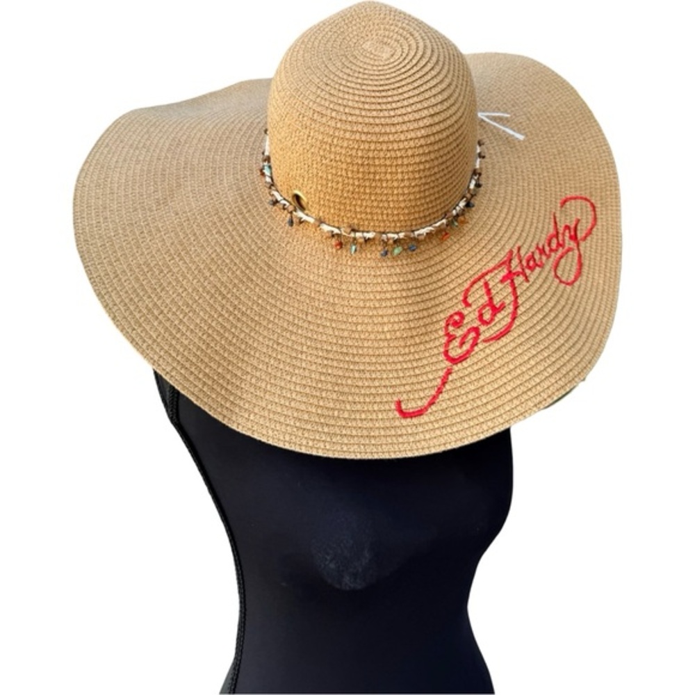 Ed Hardy Beige Sun Hat with Red Script